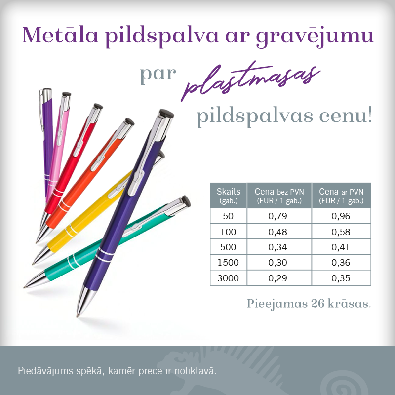 Metāla pildspalvas ar apdruku par plastmasas pildspalvu cenu